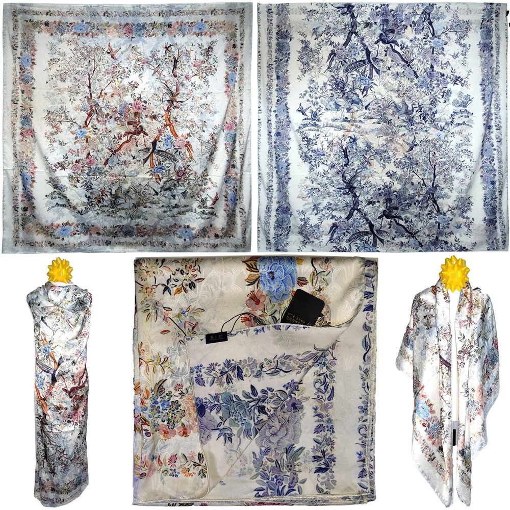 NWT Double Sided Silk Scarf 53"x53" Large Square Shawl Wrap XiangYunShal 22491